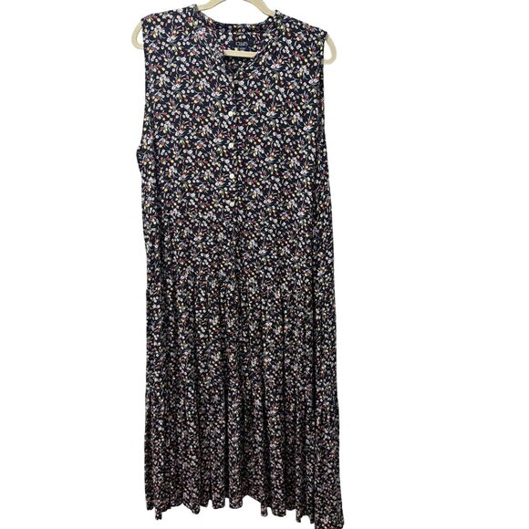 Chaps Sleeveless Floral Dress Sz 1X Navy Multi-Color Lightweight Comfortable - Picture 5 of 12